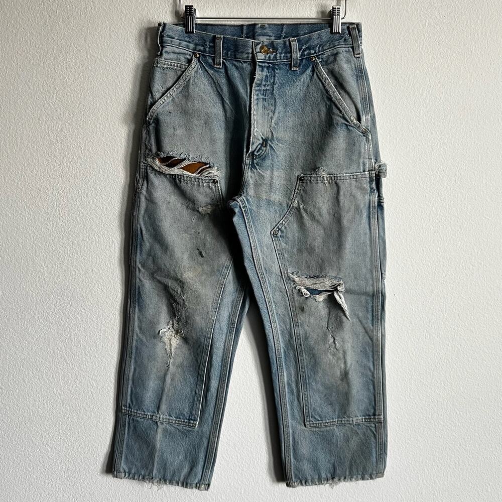 Carhartt B07 DNM faded blue jeans double knee work wear carpenter pants